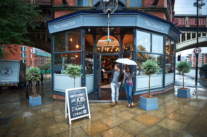 Professional networking site LinkedIn opens pop-up pub ‘The Linked Inn’ in Deansgate where punters can land themselves a job with their after-work drink. Picture date: Tuesday June 4, 2019. Serving career advice on tap, The Linked Inn follows a sell-out success in London and is open to the public again this evening Wednesday, 5th June, to demonstrate how people can use their community to help them advance in their career. Photo credit should read: Dom Salter/Dom Salter Photography Pic Dominic Salter 44 (0) 7795800715 DSPhotography www.dsphotography.co.uk *Images are granted with a 1 year licence for pr use in association with the related press release only - for any further usage please contact Dominic Salter*